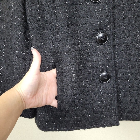 Style & Co. Womens Black 3/4 Sleeve Collared Button Front Blazer Sz 14 - Picture 5 of 9